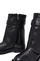 Women's Black Buckled Biker Leather Boot | Derimod