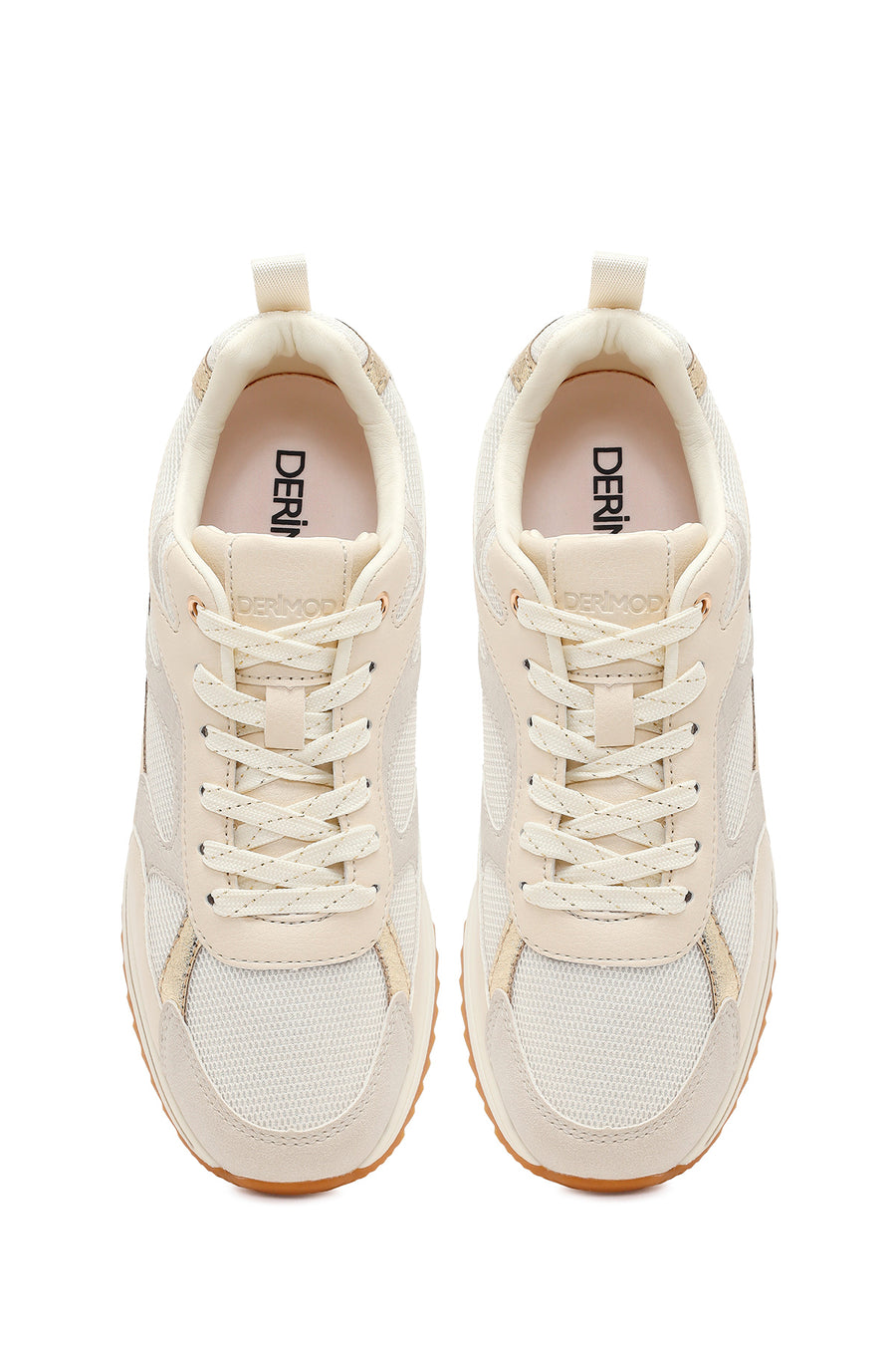 Women's Beige Lace-Up Sneakers
