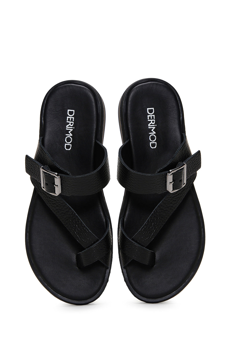 Women's Black Leather Flip-Flop Comfort Slippers