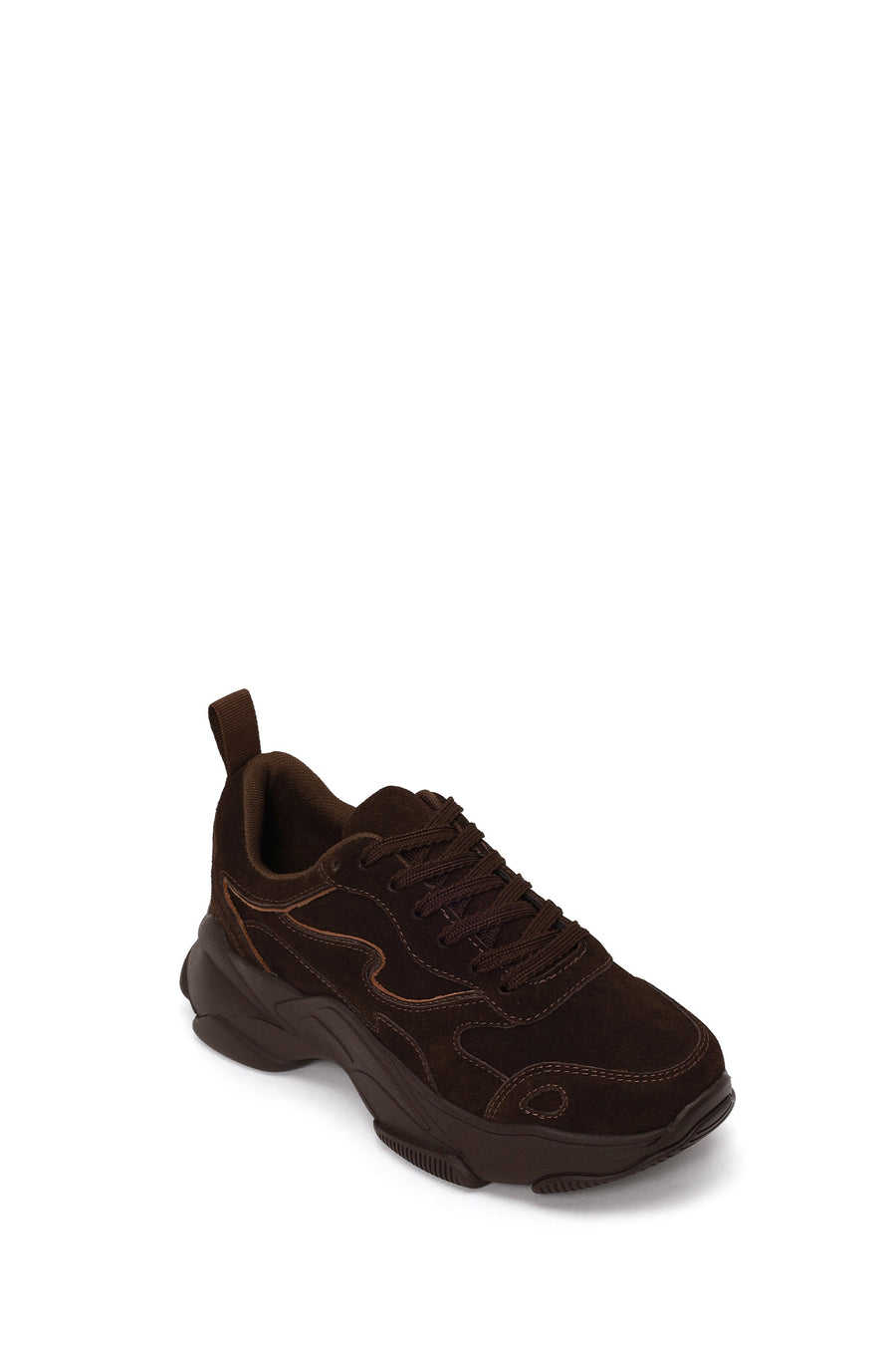 Woman Brown Lace-Up Thick-Soled Suede Leather Sneaker