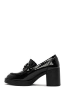 Woman Black High Thick-Heeled Patent Leather Leather Masculine Loafer | Derimod