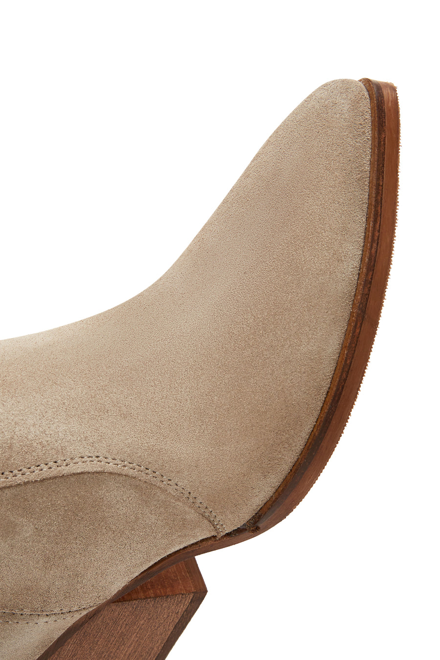 Women's Beige Suede Leather Heeled Cowboy Boots