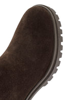 Woman Brown Zippered Suede Heels Leather Boat | Derimod