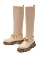 Women's Beige Chain Detailed Leather Boots | Derimod