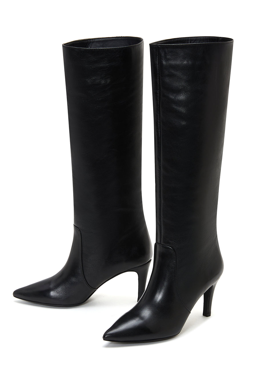 Women's Black Leather Heeled Boots