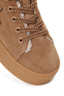 Kadın Camel Bağcıklı Kalın Tabanlı Süet Deri Teddy Sneaker | Derimod