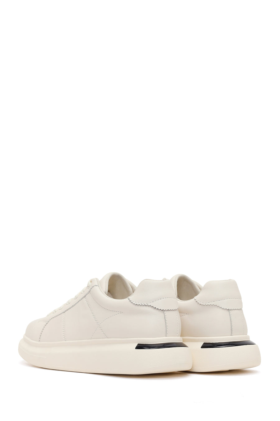 Erkek Beyaz Bağcıklı Kalın Tabanlı Deri Sneaker