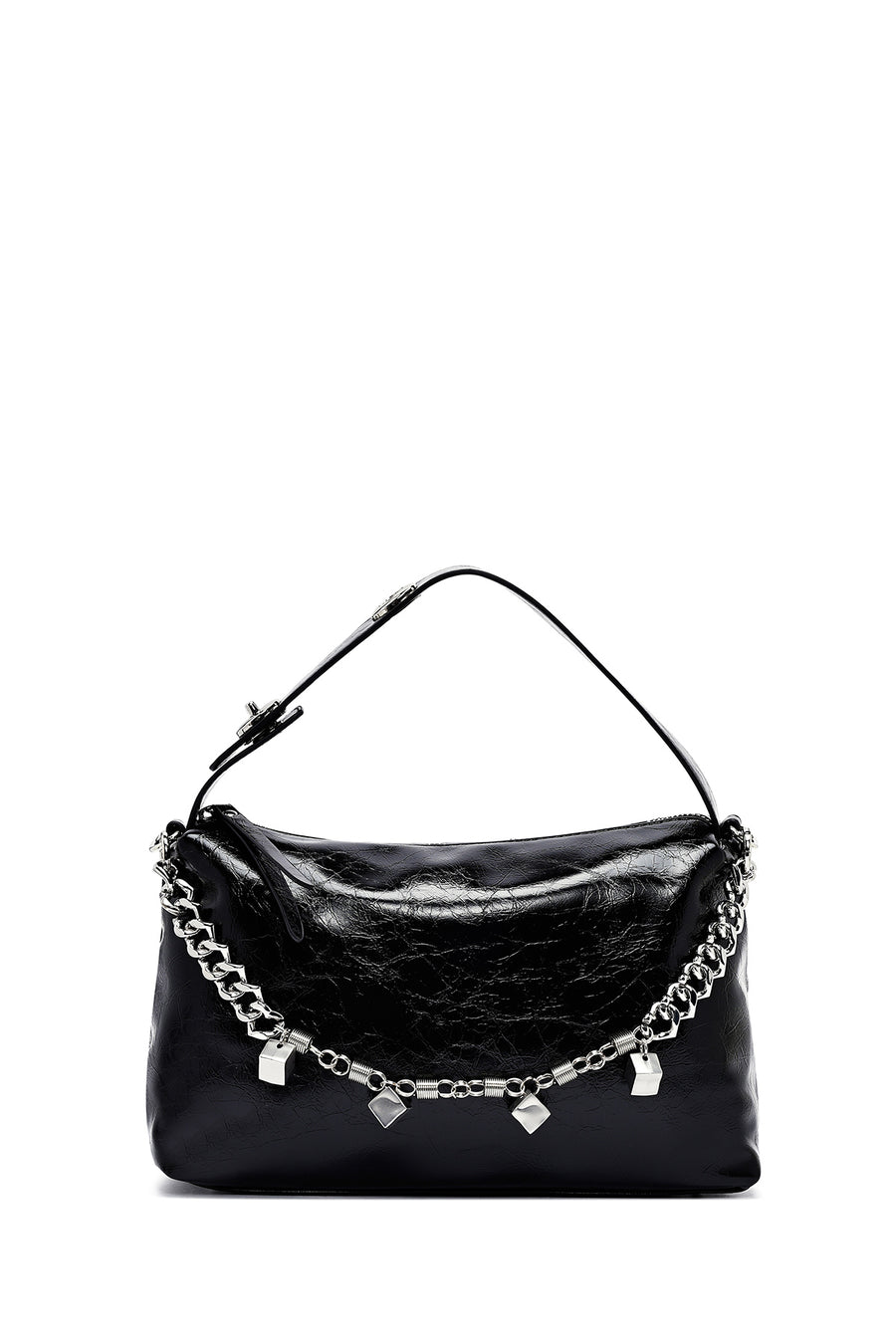 Women's Black Long Strap Chain Detailed Shoulder Bag