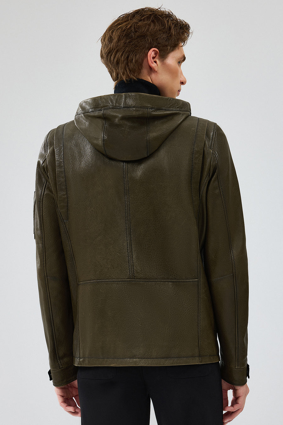 John Men's Green Hooded Leather Jacket