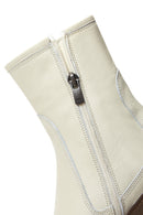 Women's Beige Zippered Thick Heel Leather Boots | Derimod