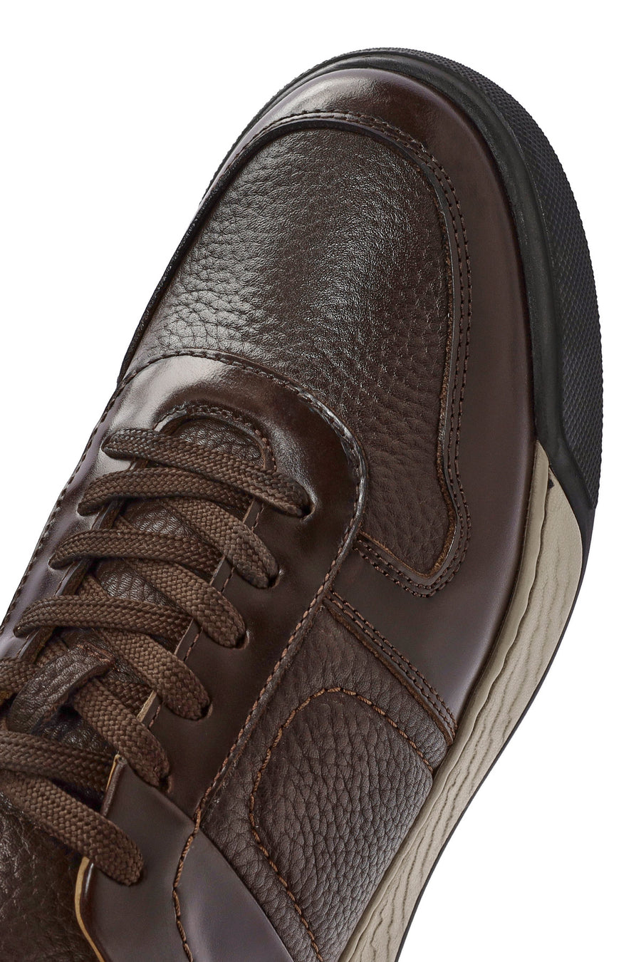 Erkek Kahverengi Bağcıklı Deri Casual Sneaker
