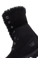 Caterpillar Women's Black Utah Fur Nubuck Leather Lace-up Boots | Derimod