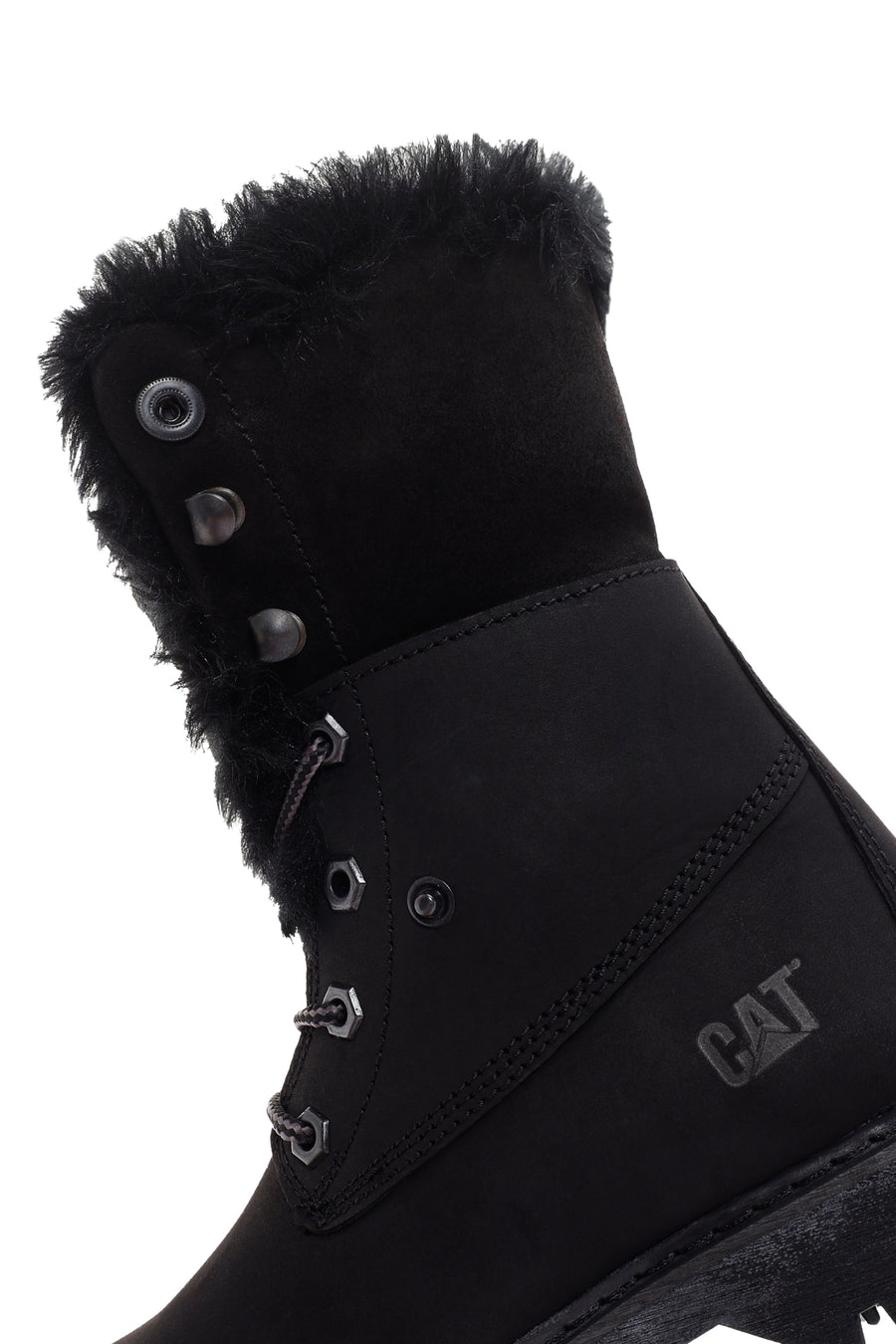 Caterpillar Women's Black Utah Fur Nubuck Leather Lace-up Boots