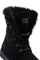 Caterpillar Women's Black Utah Fur Nubuck Leather Lace-up Boots | Derimod