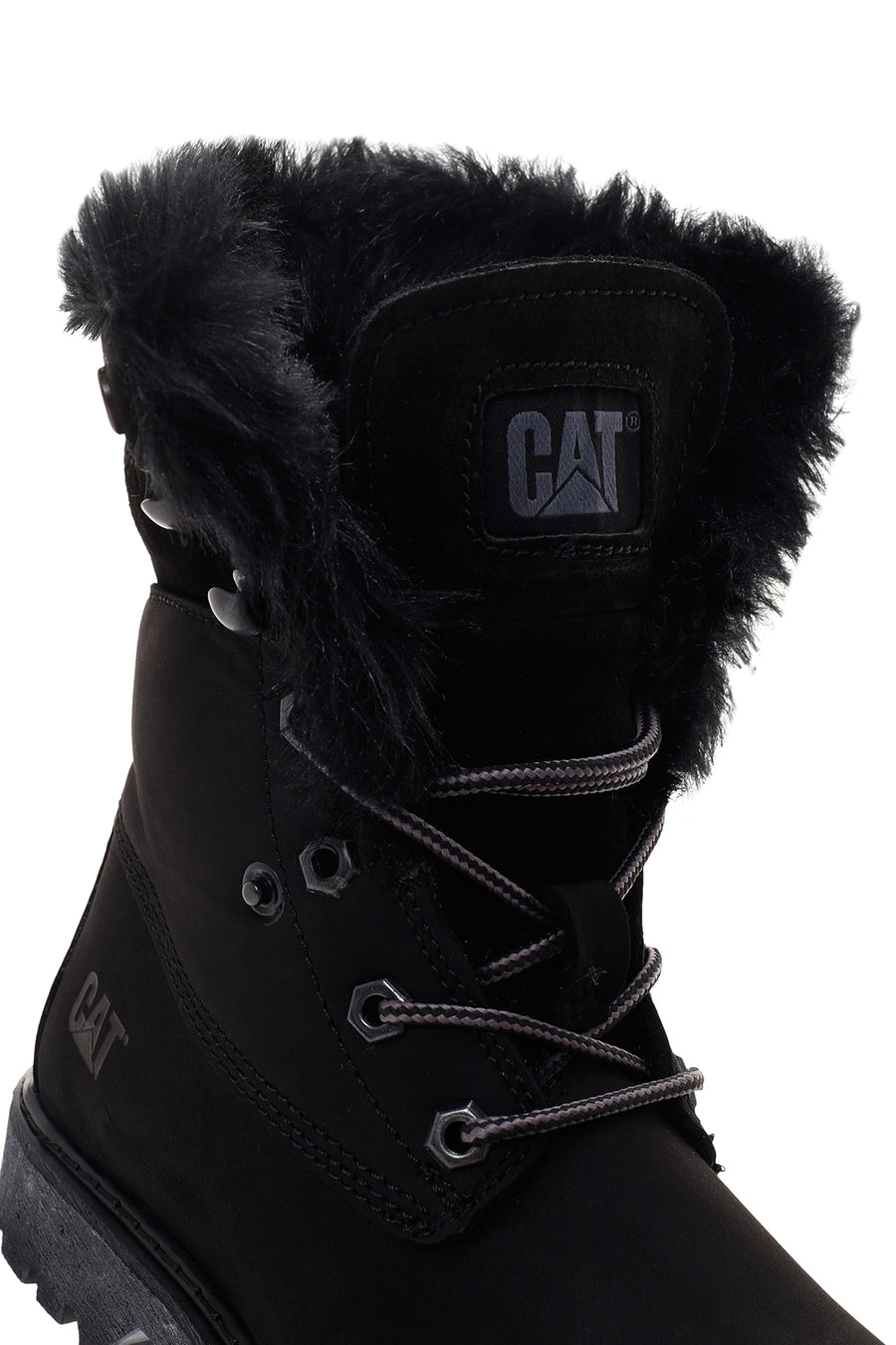 Caterpillar Women's Black Utah Fur Nubuck Leather Lace-up Boots