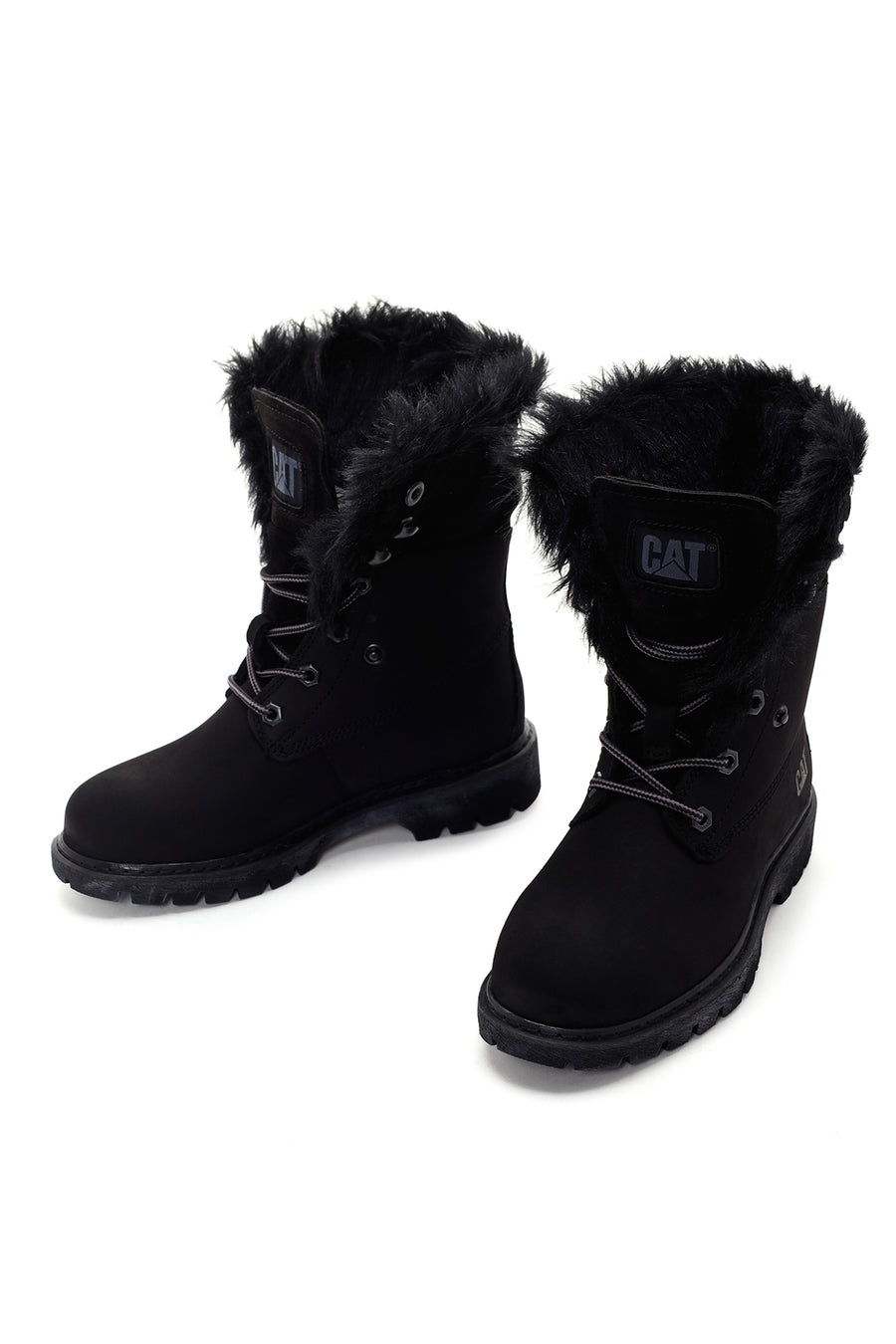 Caterpillar Women's Black Utah Fur Nubuck Leather Lace-up Boots