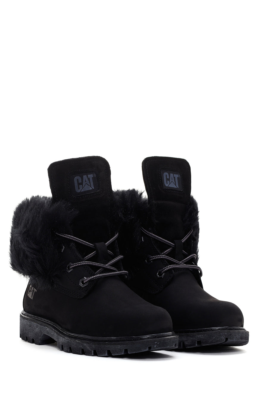 Caterpillar Women's Black Utah Fur Nubuck Leather Lace-up Boots