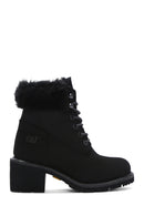 Caterpillar Women's Black Nikki Thick Heeled Nubuck Leather Boots | Derimod