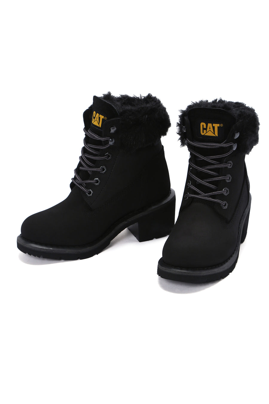 Caterpillar Women's Black Nikki Thick Heeled Nubuck Leather Boots