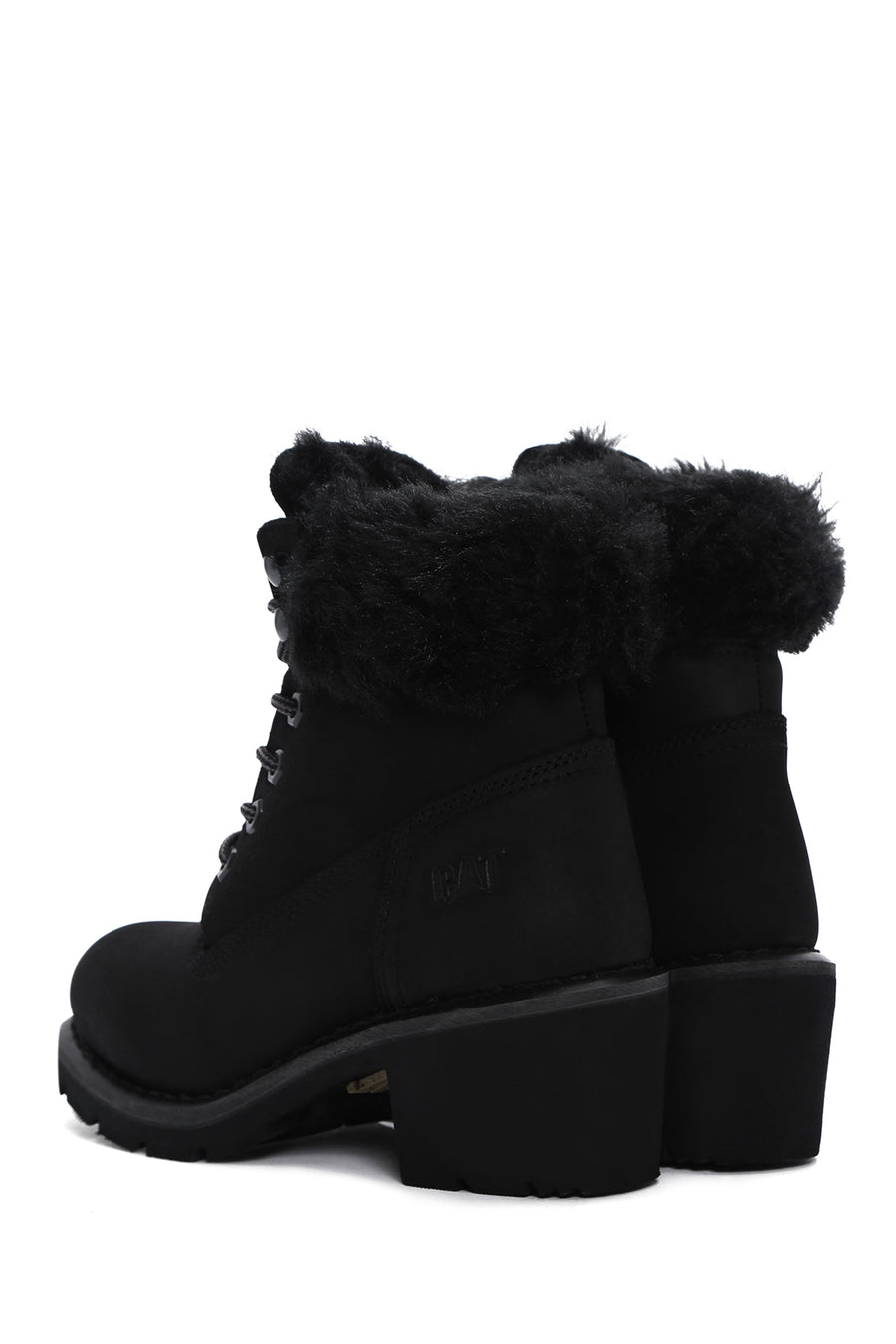 Caterpillar Women's Black Nikki Thick Heeled Nubuck Leather Boots