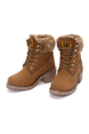 Caterpillar Women's Cinnamon Nikki Thick Heeled Nubuck Leather Boots | Derimod