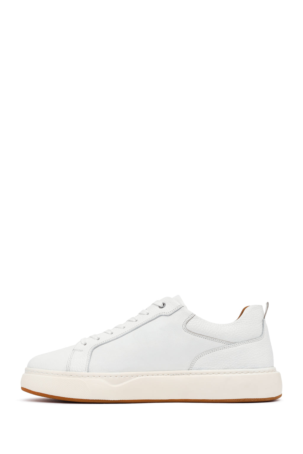 Erkek Beyaz Bağcıklı Kalın Tabanlı Deri Sneaker
