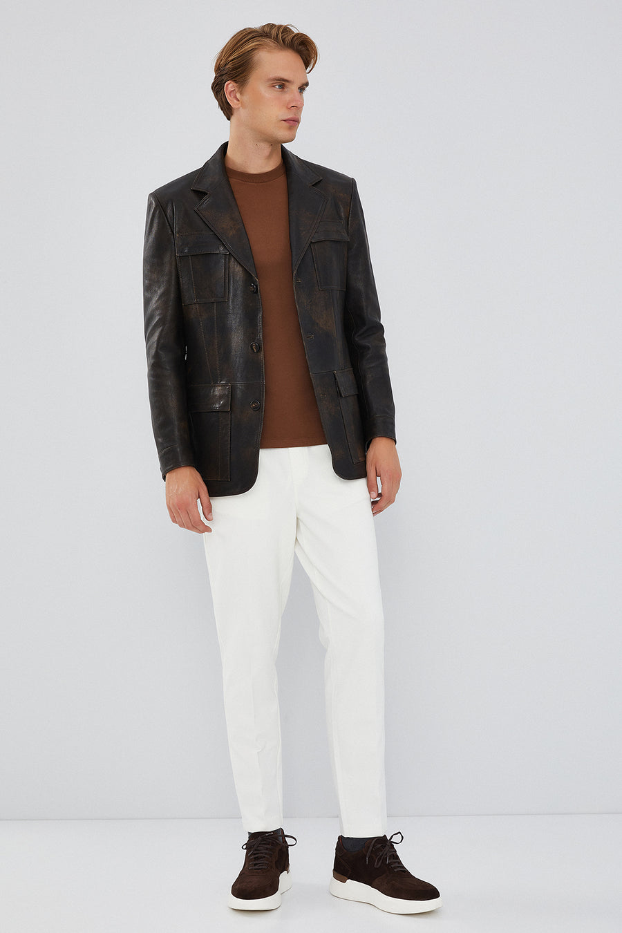 Kane Men's Brown Vintage Blazer Safari Leather Jacket