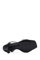 Women's Black Ankle Strap Patterned Leather Thin High Heel Sandals | Derimod