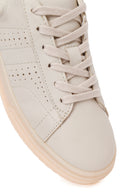 Woman Cream Lace-up Leather Sneaker | Derimod