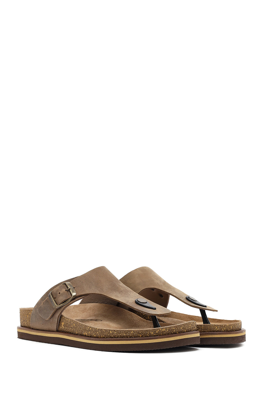 Men's Beige Flip Flop Nubuck Leather Slippers