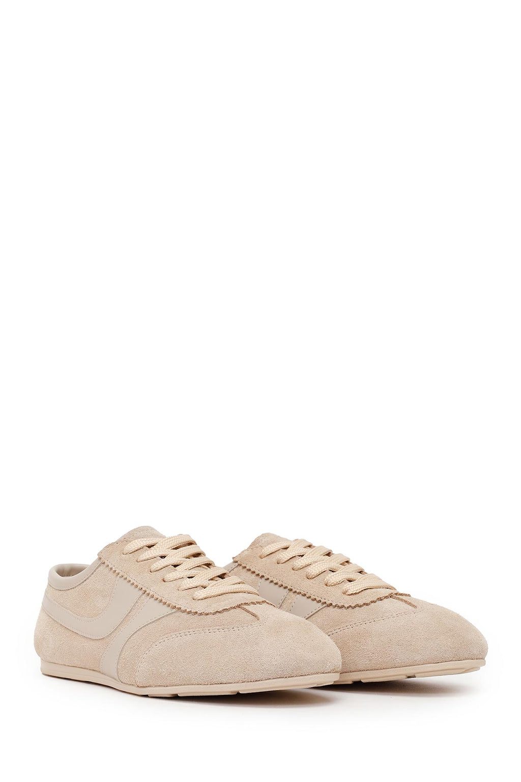 Kadın Bej Bağcıklı Süet Deri Sneaker