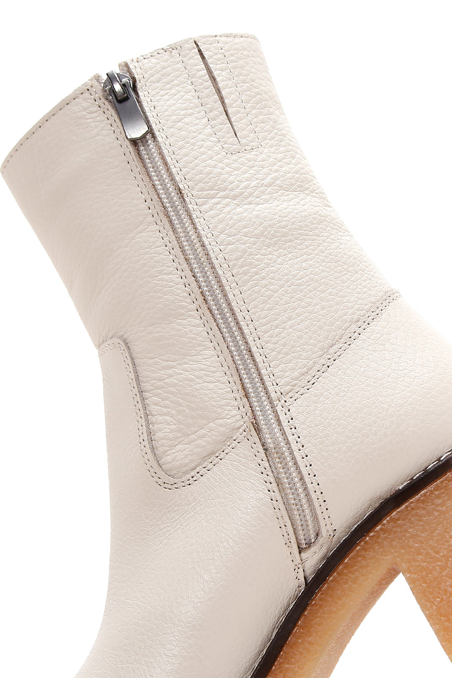 Women's Beige Leather Zippered Heeled Boots