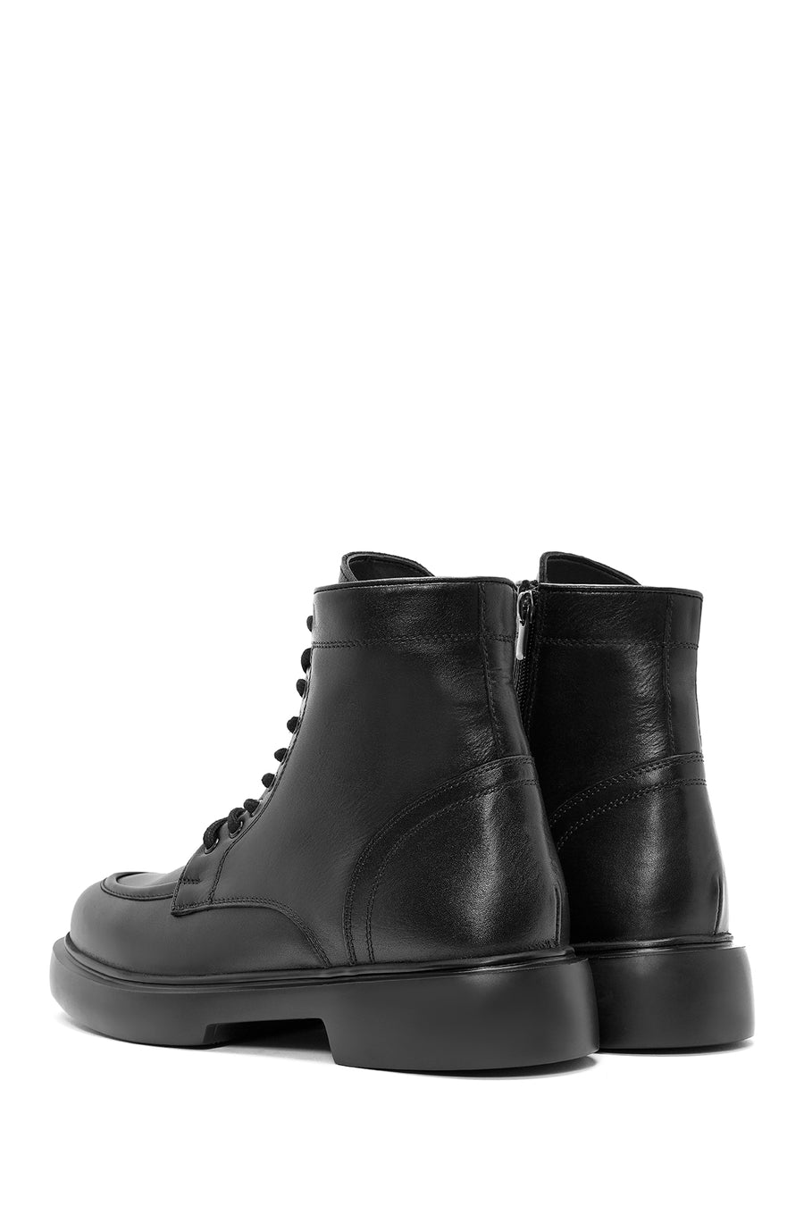 
Men's Black Lace-Up Zipper Detailed Leather Casual Boot
