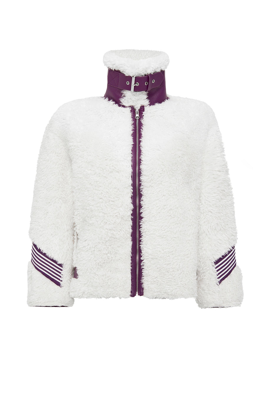 Meribel Women's Multicolored Purple Stripe Detail Teddy Coat