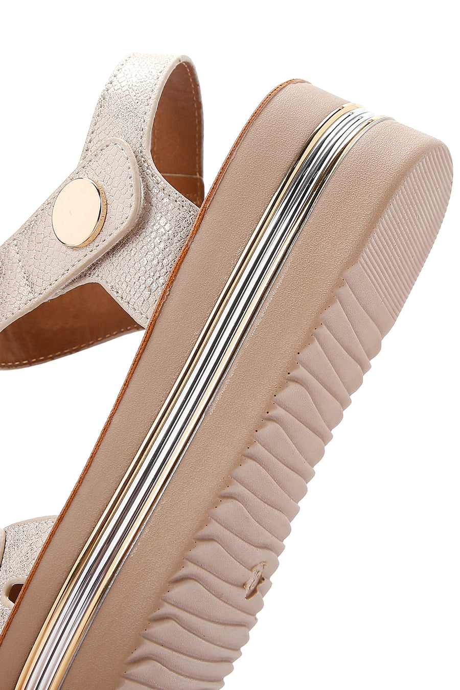 Women's Gold Ankle Strap Thick Soled Metallic Sandals