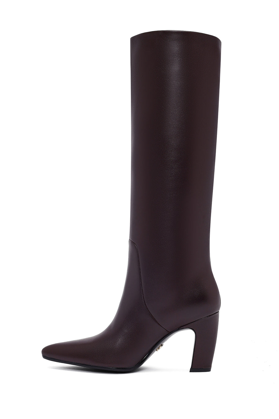 Women's Burgundy Thick Heeled Leather Boot