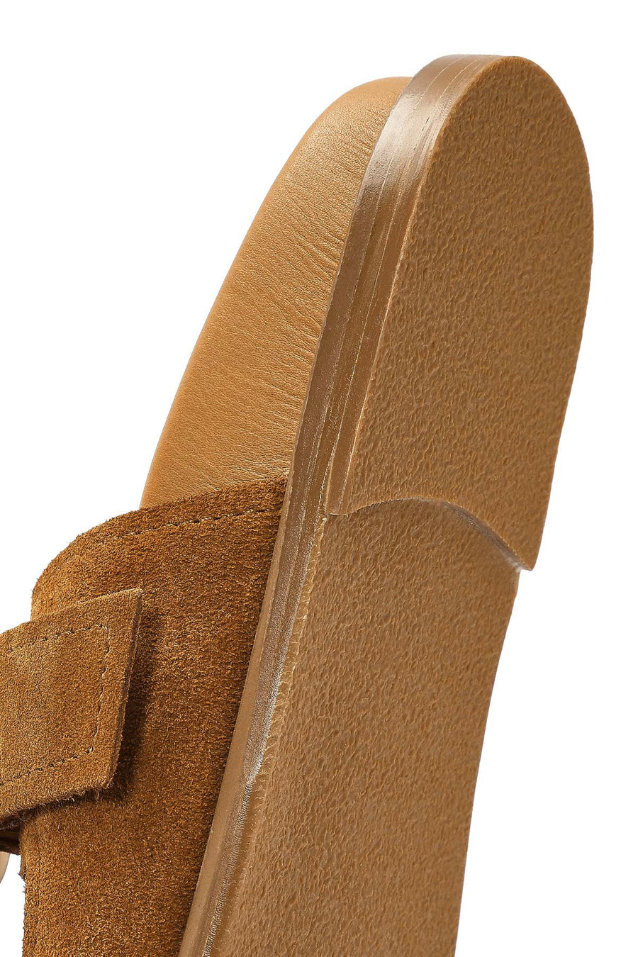 Women's Tan Double Buckle Suede Leather Slippers
