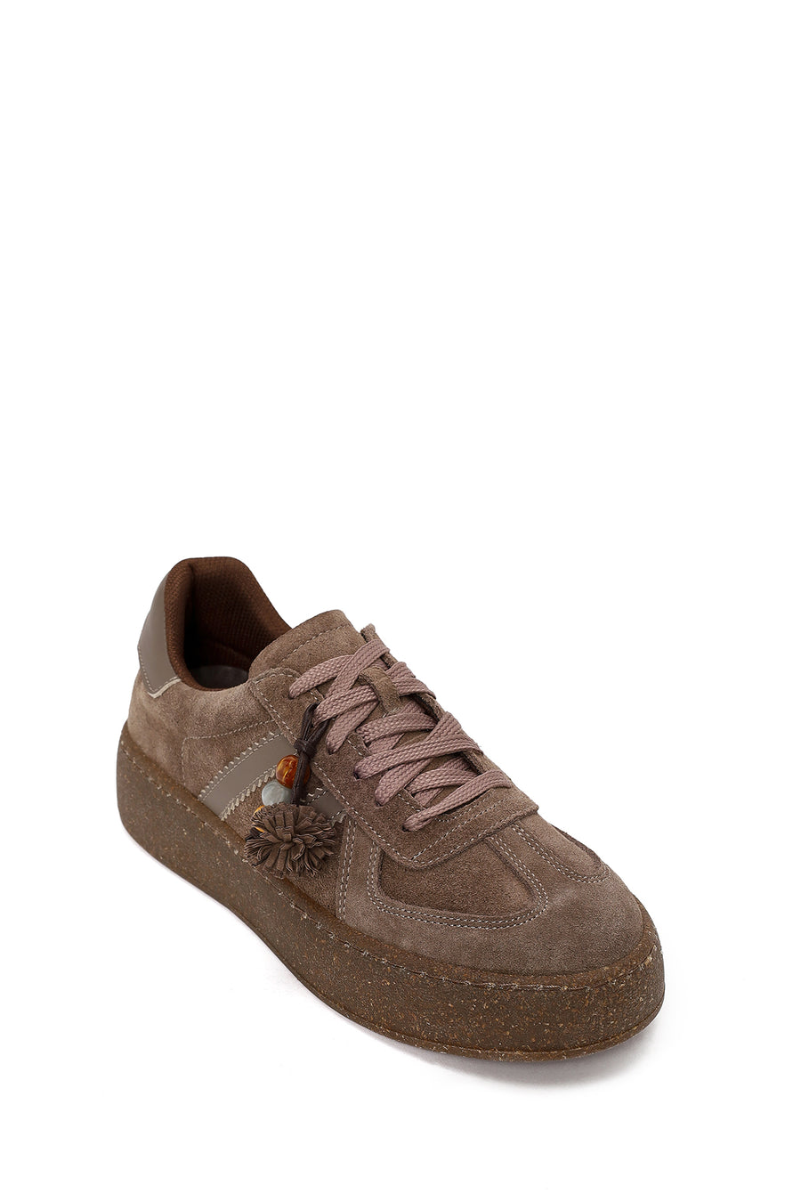 Kadın Vizon Bağcıklı Kalın Tabanlı Süet Deri Sneaker