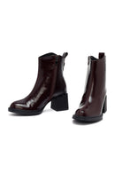 Woman Burgundy Zip Closure Chunky-Heeled Boots | Derimod