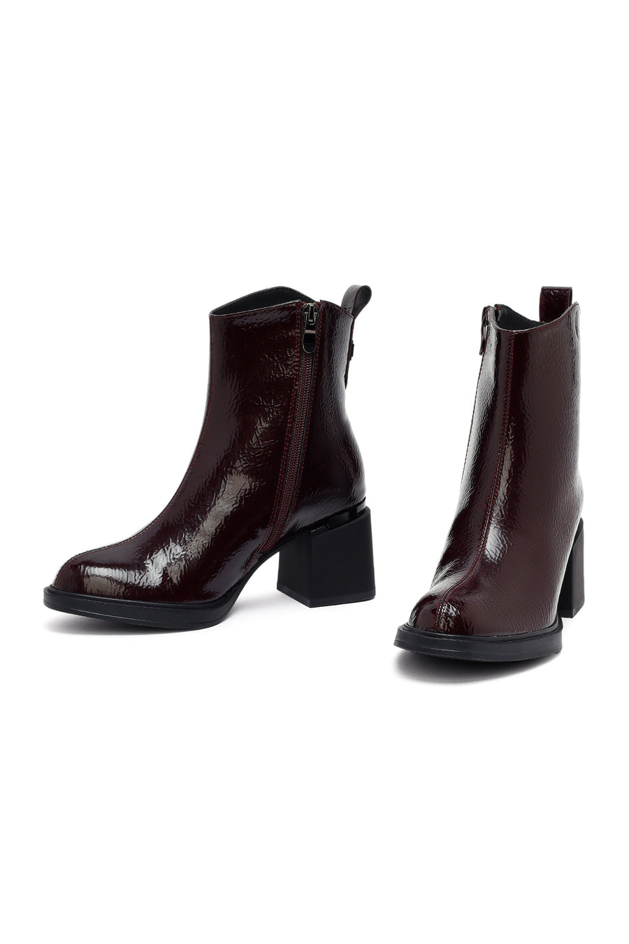Woman Burgundy Zip Closure Chunky-Heeled Boots