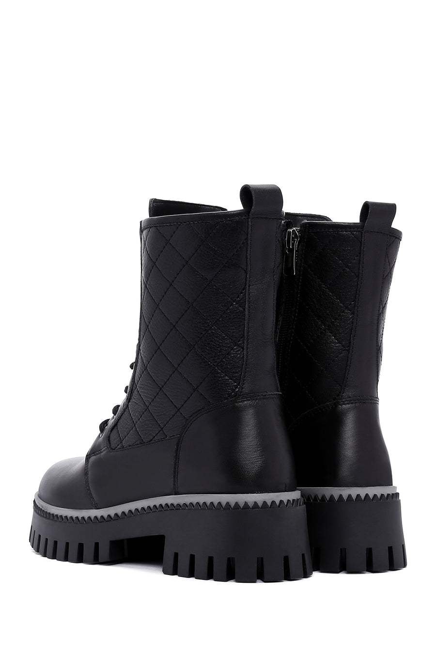 Women's Black Thick Soled Leather Boots