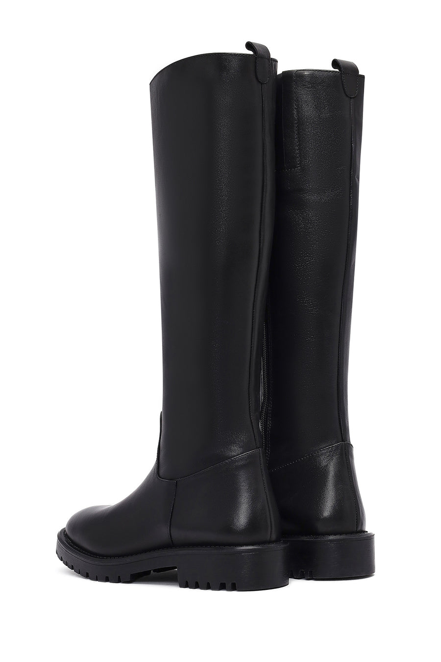 Woman Black Zippered Leather Boot