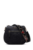 Woman Black Long-Strap Nubuck Crossbody Bag | Derimod