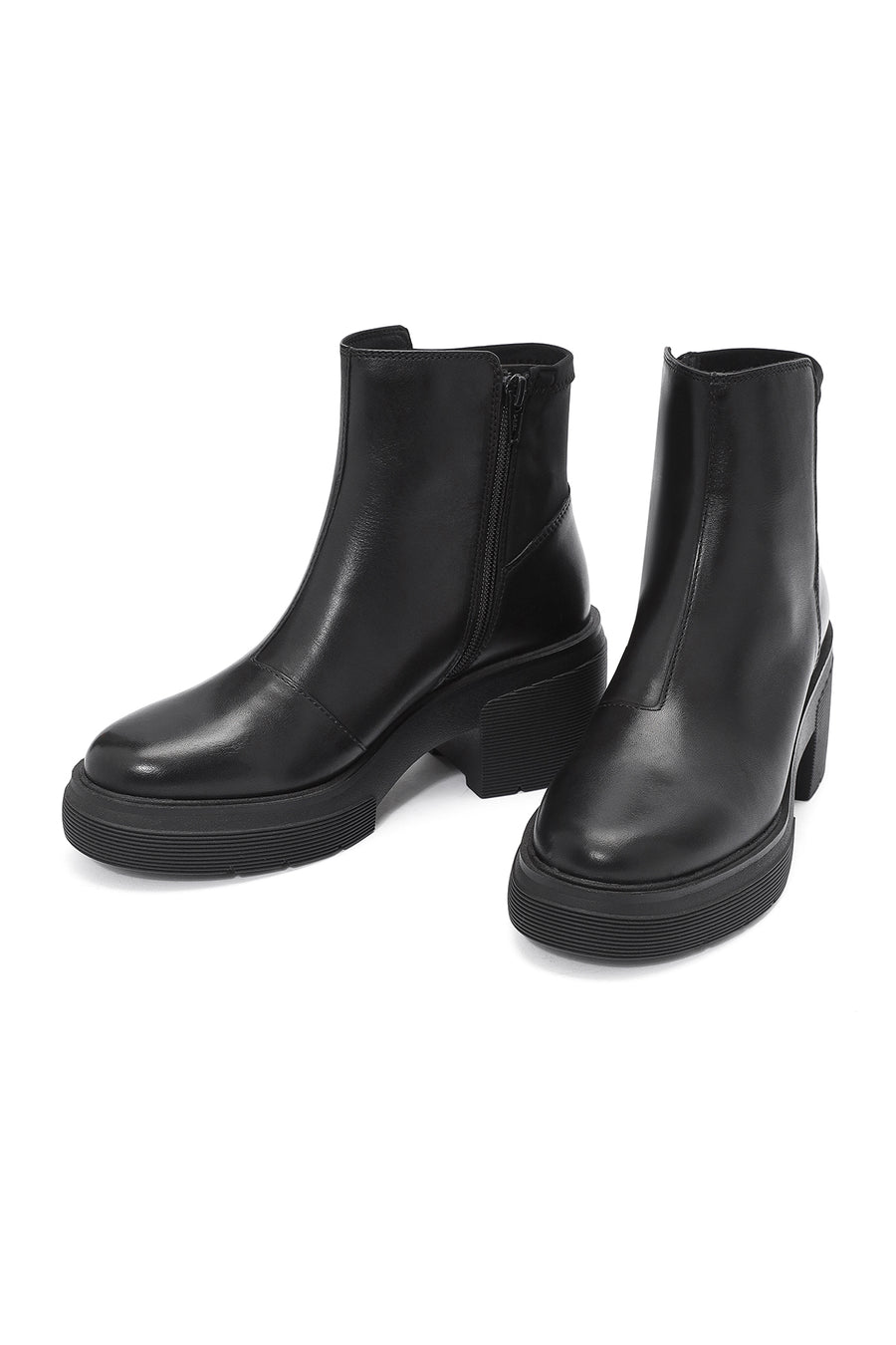 Geox Women's Black Spherica Thick Heel Zippered Leather Boots
