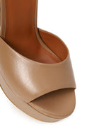 Woman Beige Ankle-Buckle High Thick-Heeled Platform Leather Sandal | Derimod