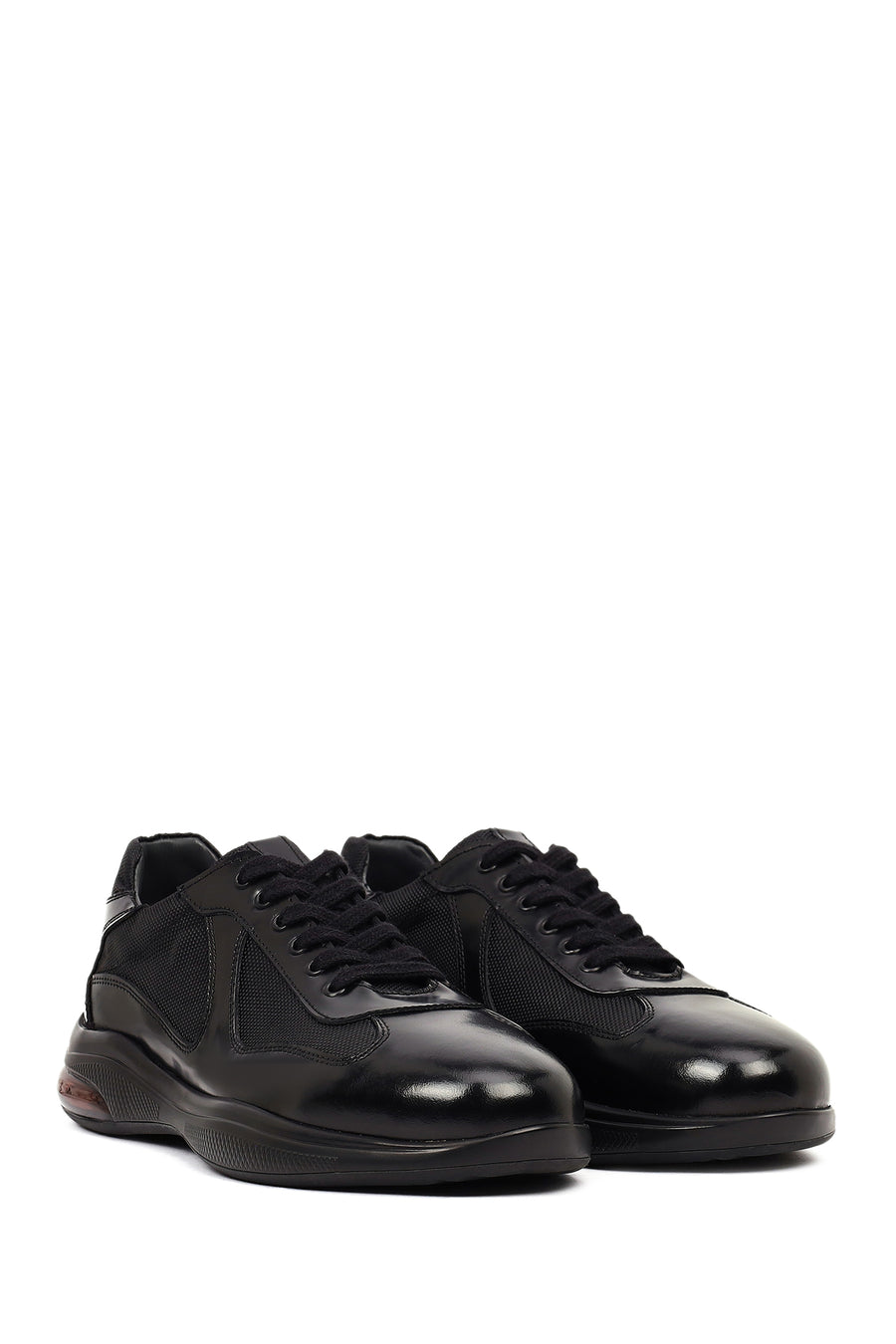 Men's Black Lace-Up Thick-Soled Leather Casual Sneaker