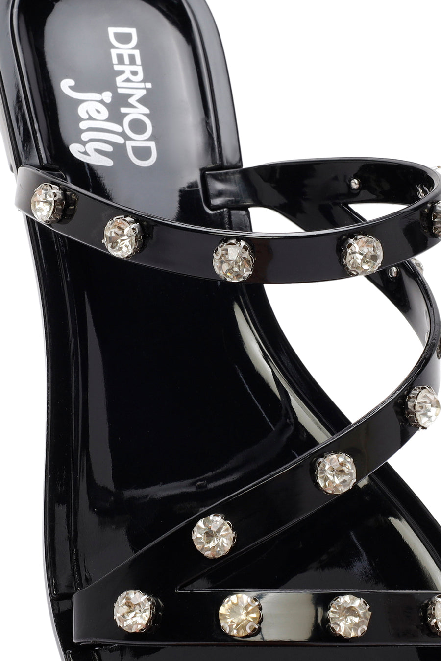 Women's Black Jelly Stone-Embellished Slippers
