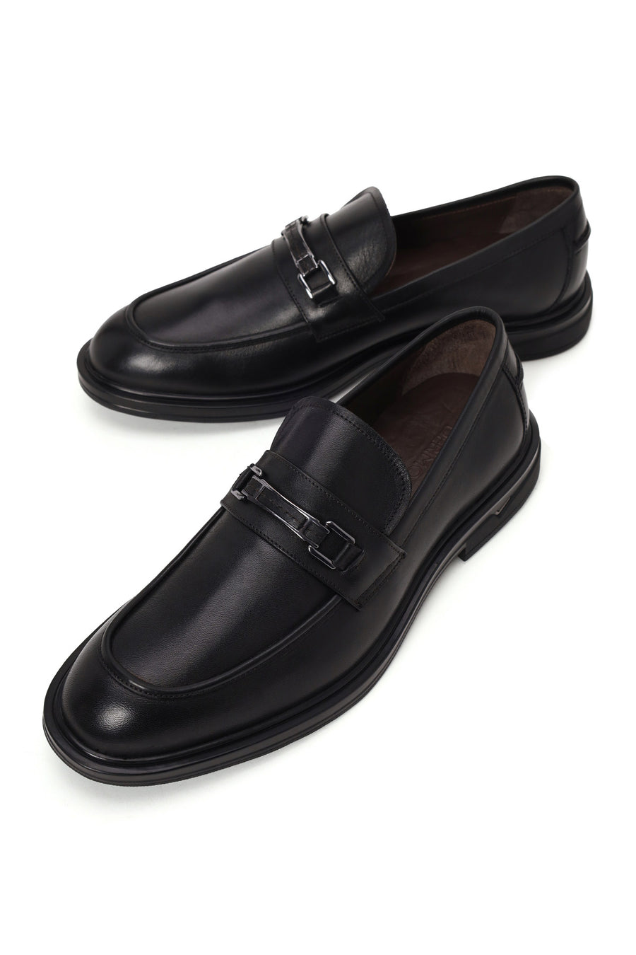 Erkek Siyah Tokalı Deri Klasik Loafer
