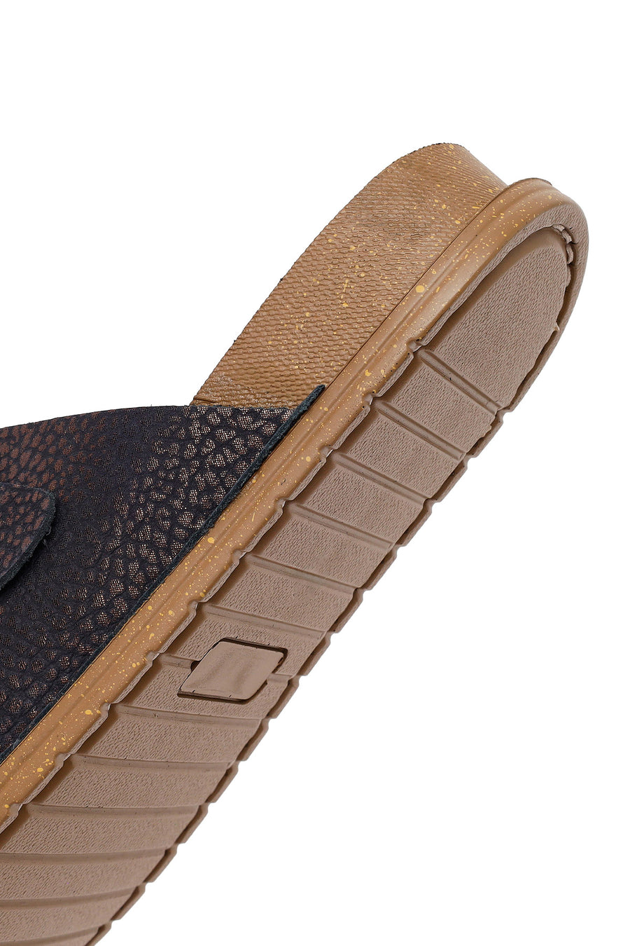 Woman Brown Patterned Glittery Leather Slipper