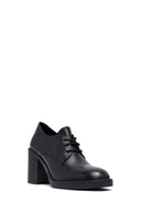 Woman Black Lace-Up Chunky Heeled Leather Masculine Shoes | Derimod